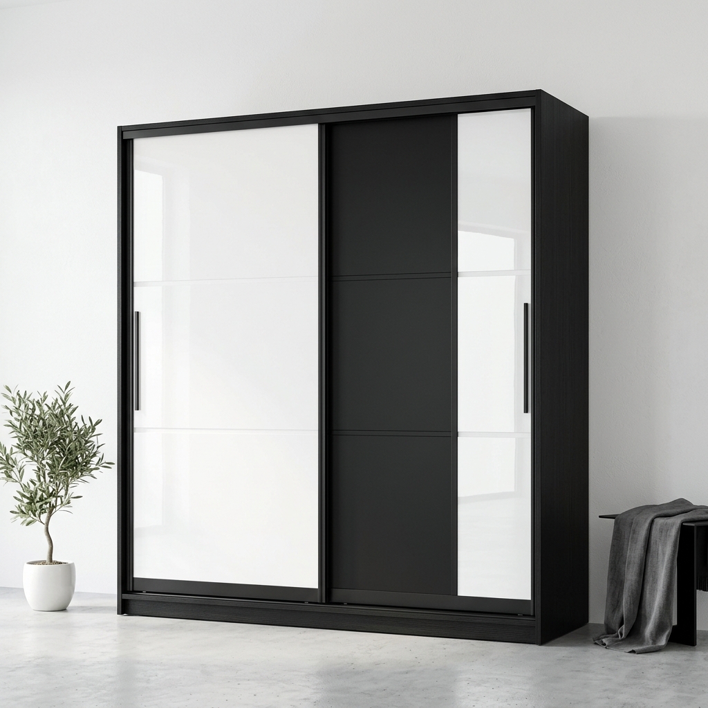 Siyah Premium Sürgülü Gardırop
